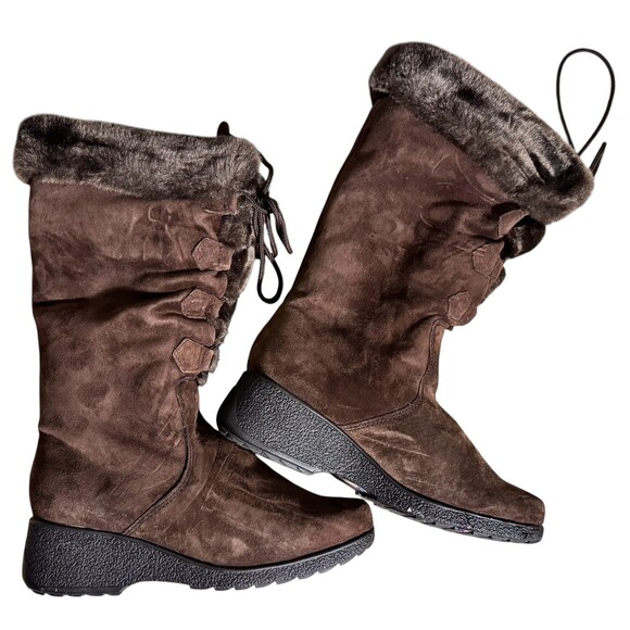 Khombu Bellini Lea Brown Suede Faux Fur Lined Winter Calf High Warm  Boots 7.5 - Picture 9 of 10